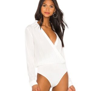 Superdown Presely Surplice Elegant White Wrap Bodysuit small new with tags